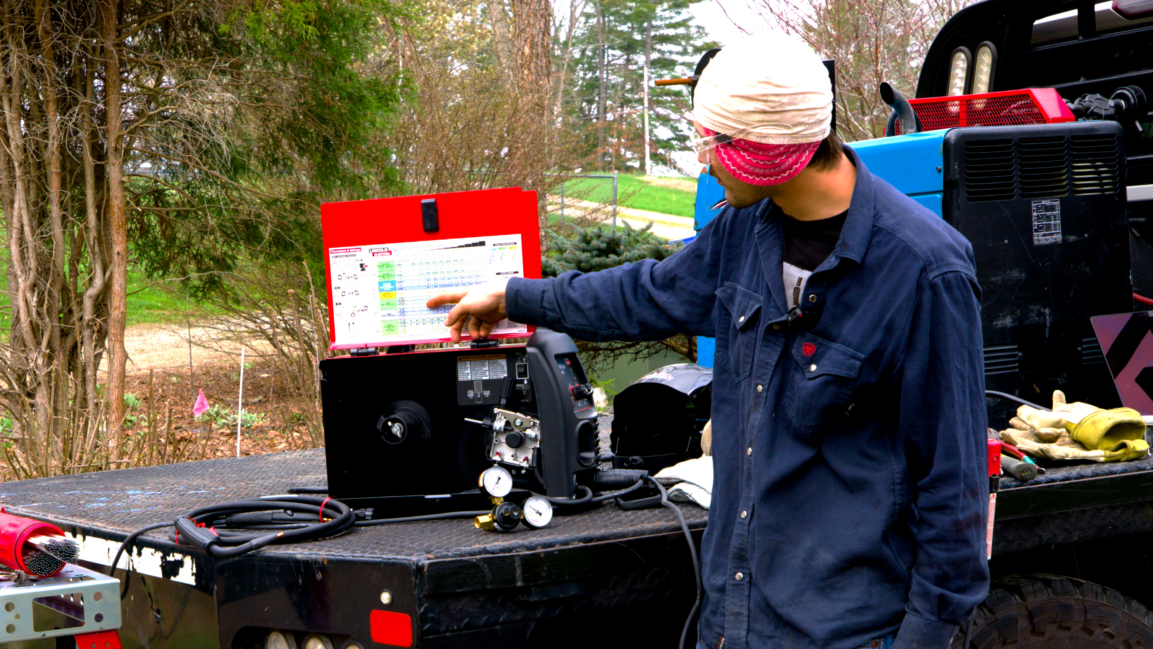 Corbin explaining welder settings